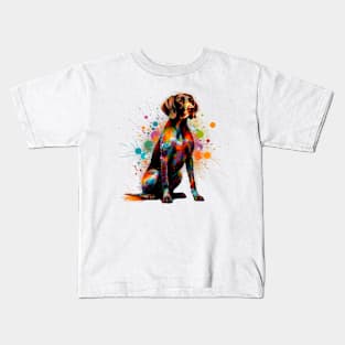 Colorful German Shorthaired Pointer in Splash Paint Style Kids T-Shirt